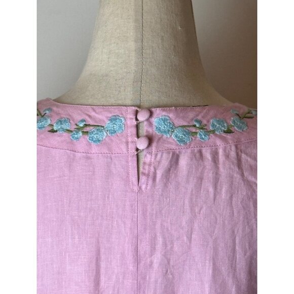 Fanm Mon x Andie Dress Women Small Pink Linen Embroidered The Kepez Kaftan Maxi - Picture 12 of 15